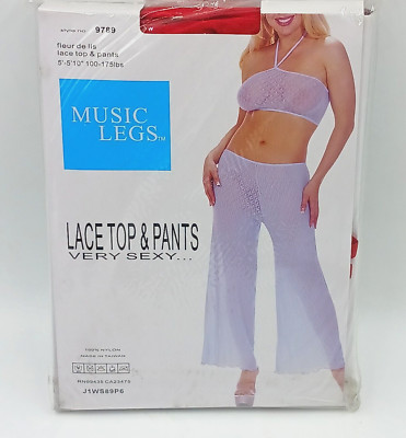 Music Legs Lace Top & Long Pants Women's One Size Fleur De Lis 100% Nylon Red