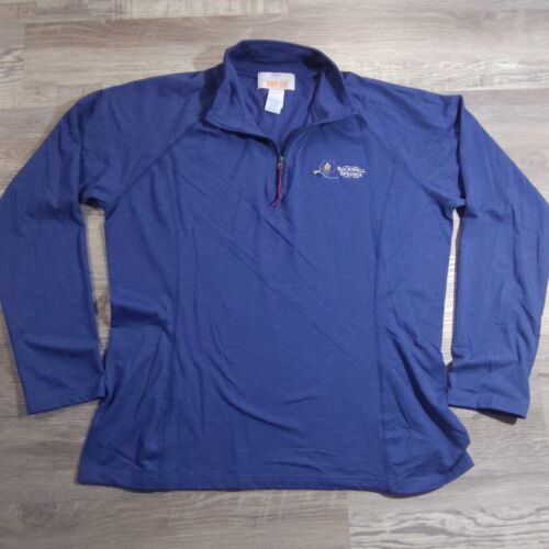 Orvis Sweater Womens Large Blue 1/4 Zip Pullover Trout Bum Polyester Blend