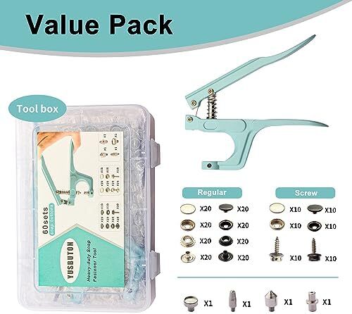 Heavy Duty Snap Fastener Tool kit，YUSBUTON 60 pcs Canvas snap kit,snap Fastene