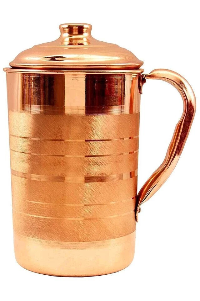 Pure Copper Water Pitcher 1.5 Ltr Hammered Bottle Flasks Tumber Glass Set Of 4 - Image 2 of 4