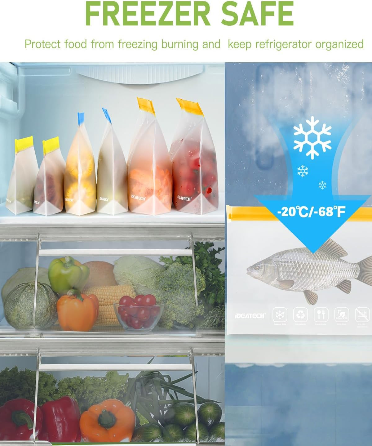 20Pack Reusable Bags Dishwasher Safe, Leakproof Reusable Freezer Bags, BPA Free 