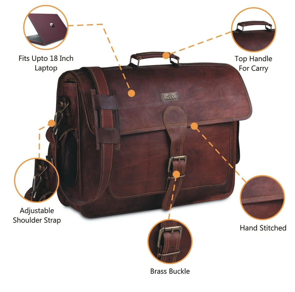 Vintage Leather Briefcase For Men Or Women Leather Messenger Bag For Men 18 inch - Image 4 of 4