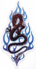 BLACK ASIAN DRAGON & BLUE FLAMES RARE DISCONTINUED VINYL STICKER/DECAL By ODM