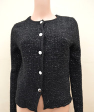 New M&S Collection Lurex Silver Thread Black Cardigan Sz S UK 8-10