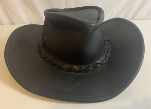 Minnetonka schwarze Echtledermütze Herren Größe Small ""The Outback"" Vintage - Bild 9 von 9