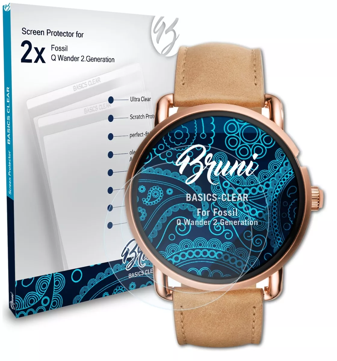 Bruni 2x Screen Protectors for Fossil Q Wander 2nd Generation Protective Film