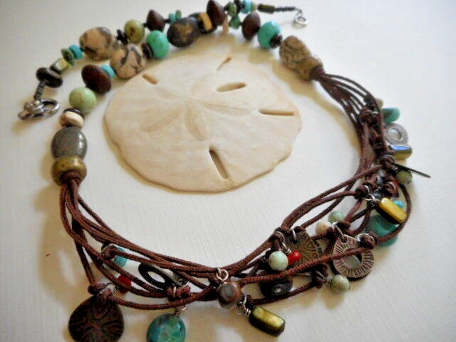 Collar Silpada Oxidado Howlita Esterlina, Coral, Ojo de Tigre Cuentas Cordón N1994 72 Foto 4 de 4