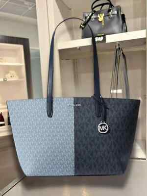 Michael Kors Jet Set Travel Women Medium Two-Tone Logo Tote Bag Navy Multi