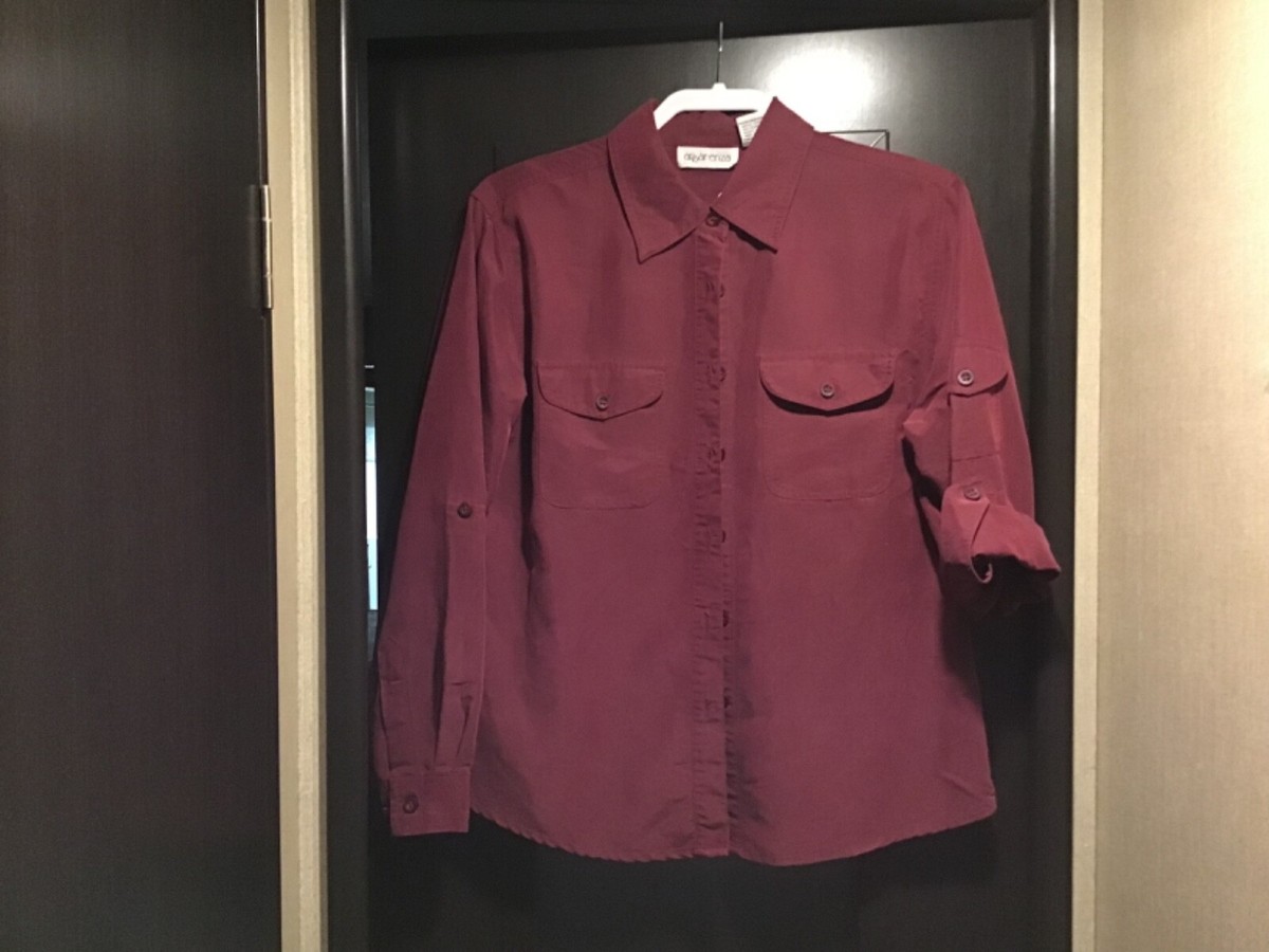 burgundy dress red carpet Burgundy Collared Blouse with Tie, Long Sleeves & Elastic Hem – Pavel Blouse by EASY CLOTHES – Size L