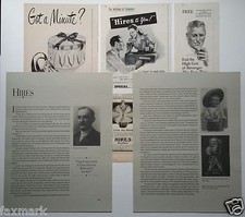 HIRES ROOT BEER 4 Assorted Ads & 4 Pages of HIRES History & Photos...