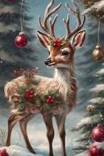 Christmas Reindeer Poster Print Holiday Wall Decor 17 X 12 Reproduction