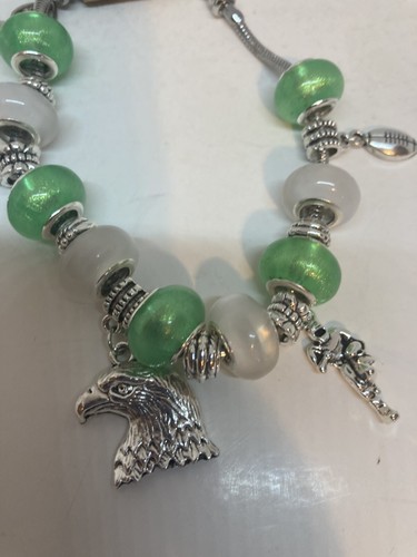 Eagles Football Charm Bracelet Handmade W/ Large European Style Beads - Picture 3 of 5