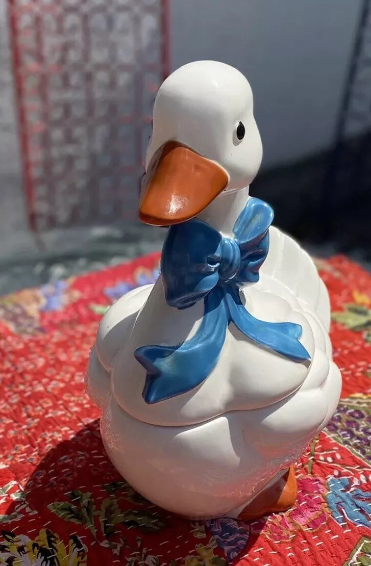 1980s Cookie Jar WHITE DUCK/ Blue Bow Japan 13