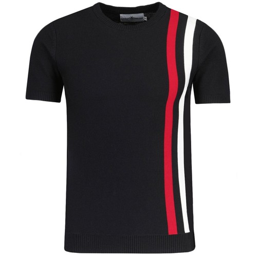 NEW MENS MOD 60s 70s RETRO RACING STRIPE KNIT T-SHIRT MADCAP Tee Reaction MC1131 - Picture 2 of 8