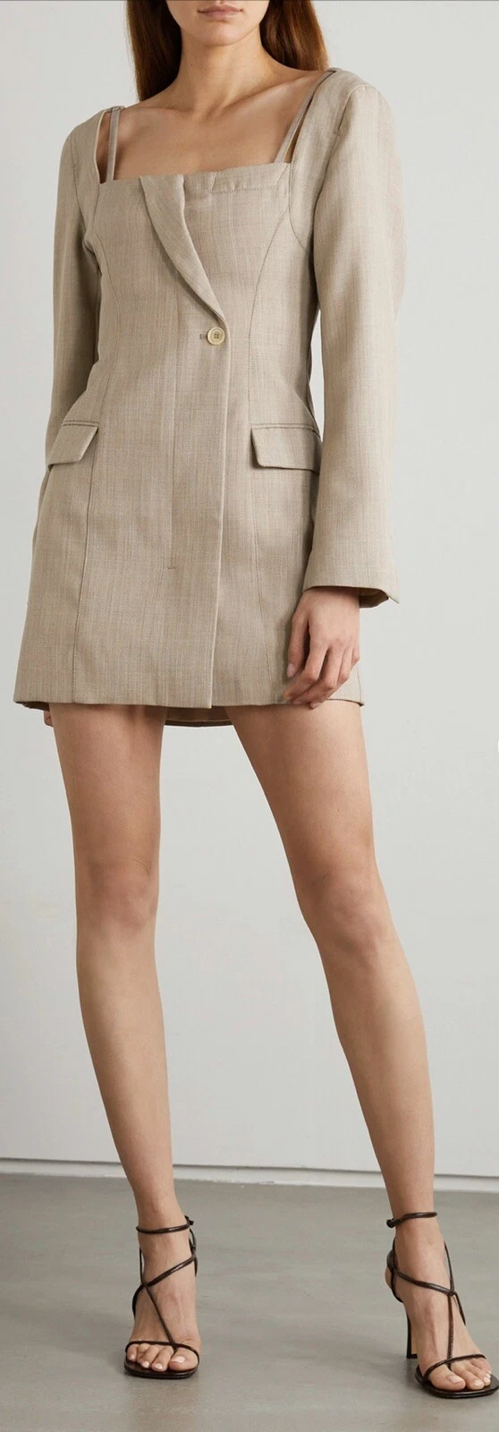 NEW S OUT!!! JACQUEMUS Maniu cutout wool mini dress Beige FR40 Suit Jacket