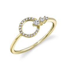 14K Oro Giallo Diamante Cerchio Massiccio Anello Graziosa Destra Taglio Rotondo