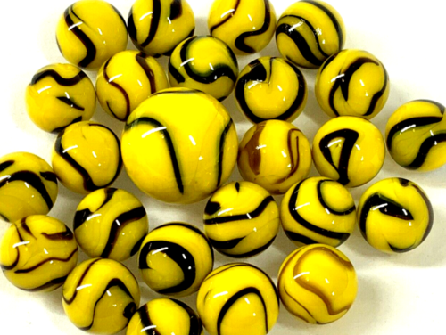 25 Marbles BUMMBLE BEE Stripes Yellow/Black Glass game pack Shooter Swirl - Picture 1 of 6