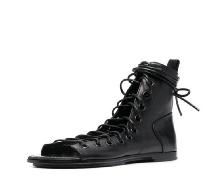 Peep Toe Botines Planos Geniales Moda Mujeres Con Cordones Moda Sandalia Zapatos Romanos