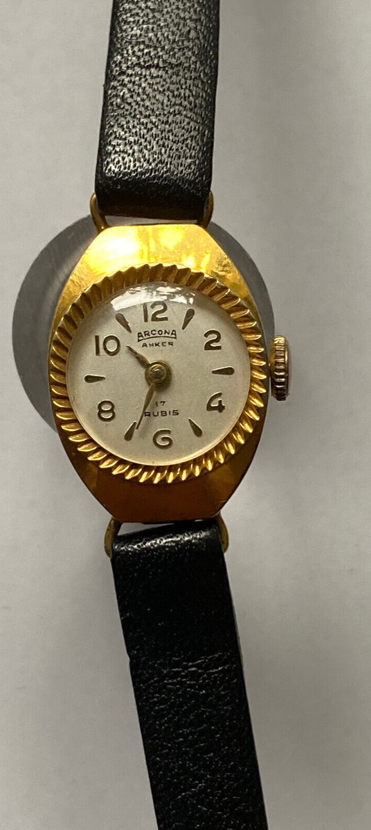 Arcona Anker 17 Rubis elegante Vintage Damenuhr Goldfarbend