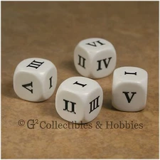 NEW Set of 4 Roman Numeral D6 Six Sided RPG D&D Game Dice 16mm Koplow