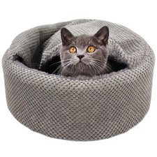 Washable Cat Bed Round Soft Pet Bed Cave for Small Cats Gray
