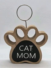 Cat Mom Picture Holder Wooden Cat Paw Cutout 3" Wide X 4.25" Tall
