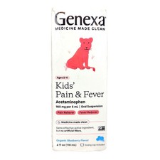Genexa Kid's Pain Fever Acetaminophen Medicine Made Clean 4 Oz Blueberry 1/25