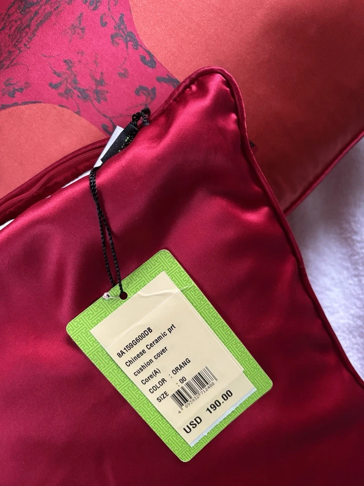 Shanghai Tang 100% Silk Cushion Cover Chinese Print Red Orange New w/ Tags - Image 4 of 4