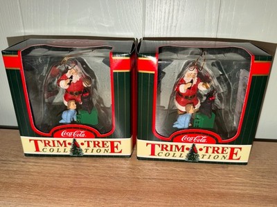 2-1998 Coca Cola Trim A Tree Collection Ornament Santa w/Bottle Of Coke,dog,boy