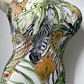 Lise Charmel Size 10E Floral Zebra One Piece Wired Tropical Swimsuit France