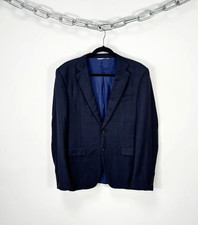 Canali 1934 Su Misura Windowpane Check Navy Wool Blazer Jacket Sport Coat US40