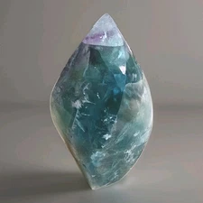 Large 4" Polished Crystal Feather Fluorite Stone Freeform Flame - USA