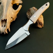 Gift-Ready 8.6" Damascus / Steel Knife Full Tang Hunt it Hunt + Leather Sheath