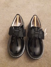 New Girls Lelli Kelly Black Patent Bow Shoes size Child 10