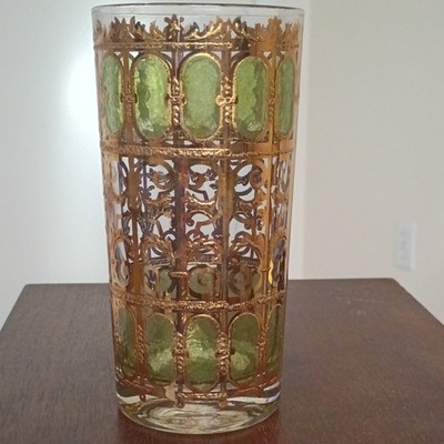 Vintage Culver 22 k gold filagree highball glass set of 8