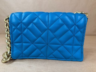 Zara Teal Blue Quilted Flap Shoulder/Crossbody Bag with Gold Chain Strap