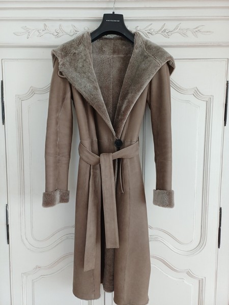 Lammfell Mantel Damen lang taupe