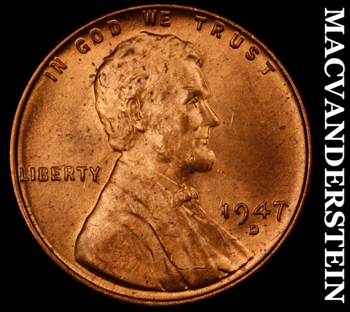 1947-D Lincoln Wheat Cent- Red- Choice Gem Brilliant Uncirculated Luster #J2391