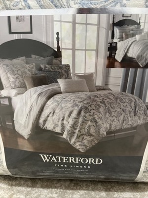 Waterford Linens King Comforter Duvet Jacquard Damask Braided Blue Reversible