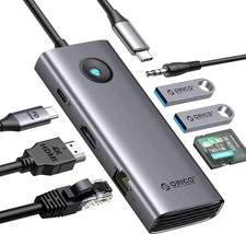 USB C Hub, ORICO 8-in-1 USB C Docking Station with 4K HDMI-Compatible, 100W Powe