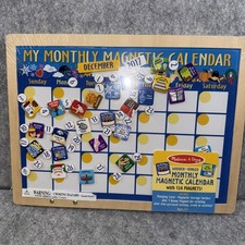 Melissa Doug Monthly Magnetic Calendar Wood Hinged Folding 134 Magnets 3788