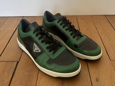 Prada Downtown Leder Sneaker Grün Schwarz Weiß Low Top Herren UK11/US12/EU46