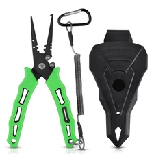 KastKing Cutthroat 7-inch Fishing Pliers, Saltwater 7" Split Ring Nose, Green 