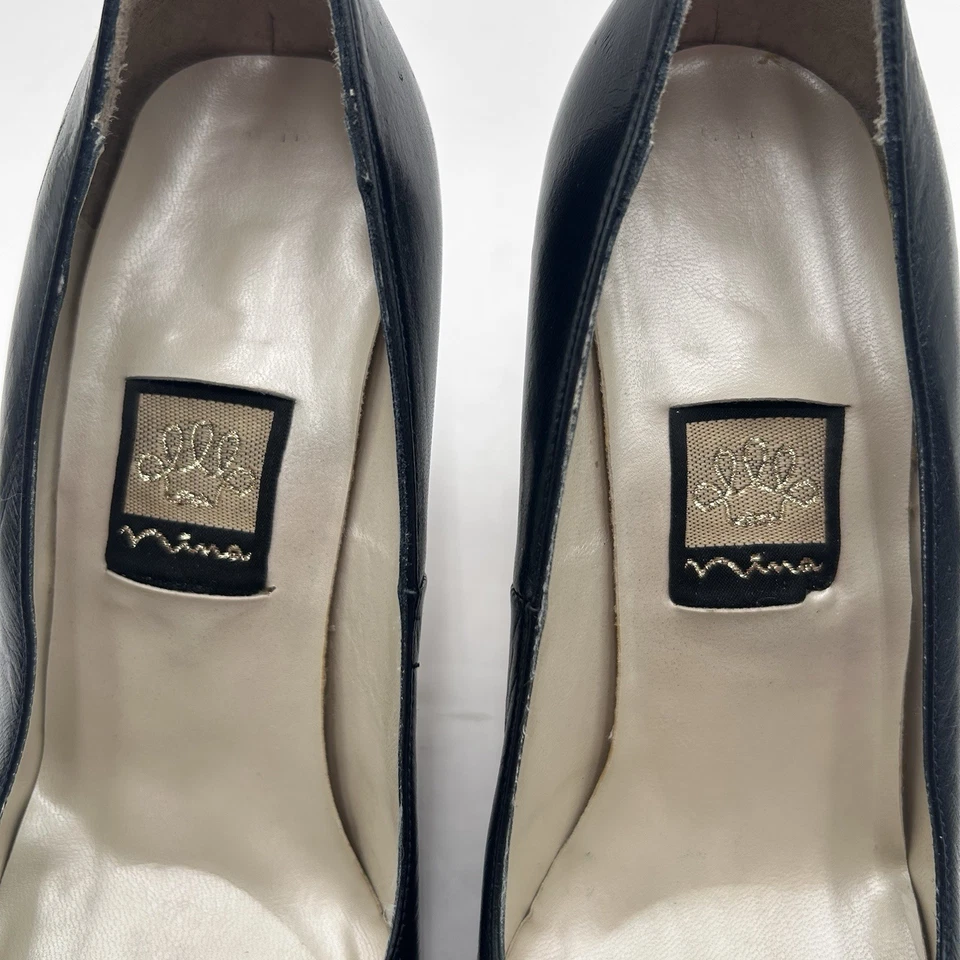 Zapatos de salón Nina vintage para mujer de cuero genuino superiores negros talla 8M hechos en España Foto 3 de 4