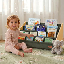Montessori Kids Bookshelf, Wooden Front-Facing Baby Bookcase Organizer for Toddl