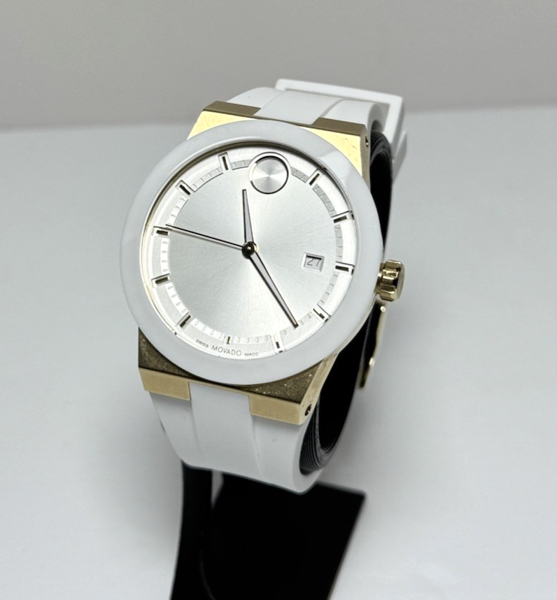 Movado Bold Fusion Two-Tone Gold White Silicone Men's Watch 42mm