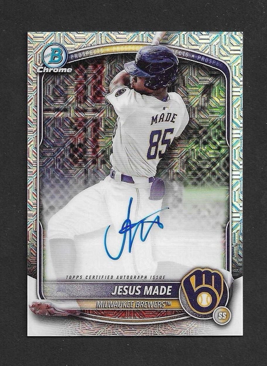 JESUS MADE 2025 Bowman Chrome Mojo Mega On Card Auto BMA-JM Brewers RC