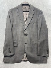 Hart Schaffner Marx Sport Coat Mens 41R Gray Windowpane Plaid 2 Button Blazer