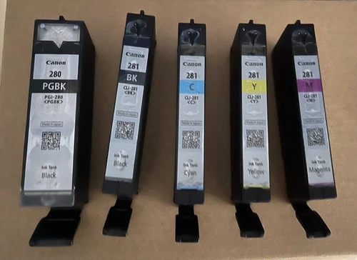 Empty Virgin Genuine OEM Canon CLI-280/CLI-281 Ink Cartridges Set of 5 w caps