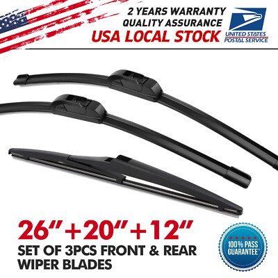 A set of 3 OEM quality front and rear windshield wiper blades 26 ''20'' 12 